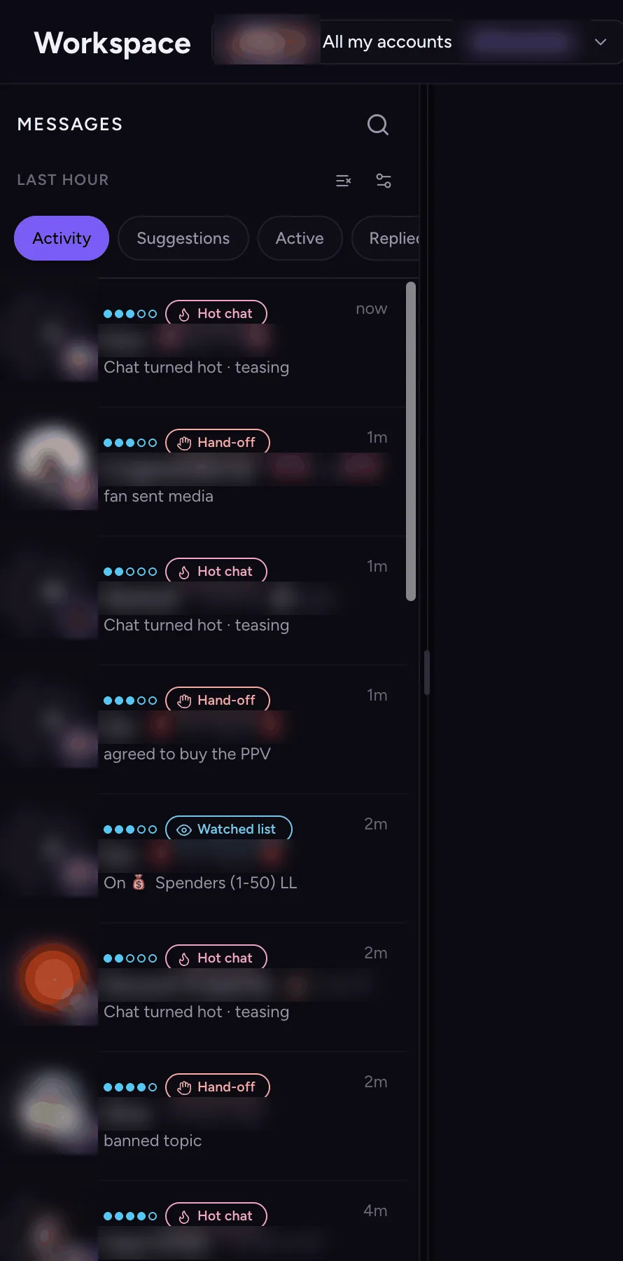 Onlymind Workspace: one inbox across accounts with hot chats and fan status